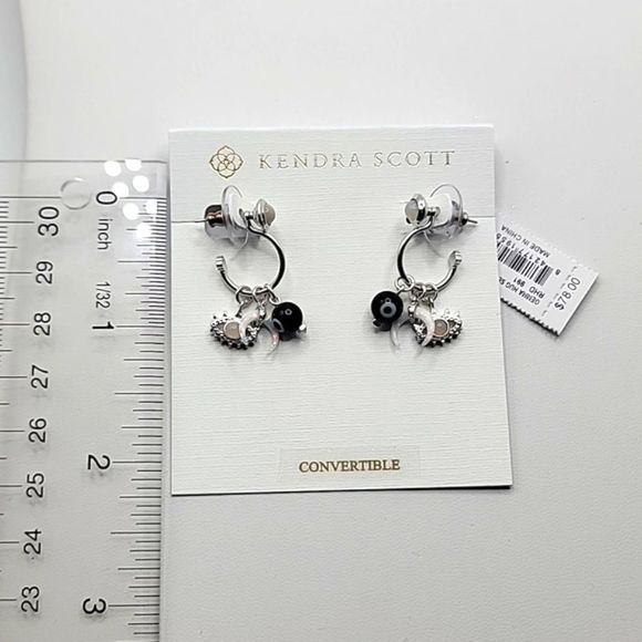 NWT KENDRA SCOTT GEMMA NECKLACE AND EARRINGS SET BLACK WHITE SILVER - Picture 4 of 8